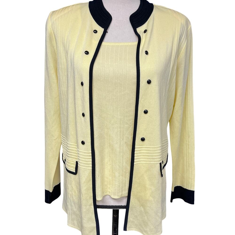 women's Med Ming Wang two piece sweater knit yellow black shell and jacket